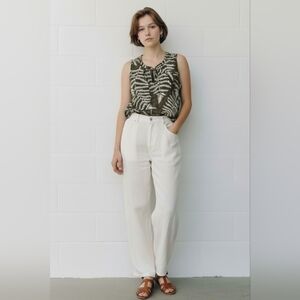 Talbots Olive and Cream Fern-Print Sleeveless Tank MP